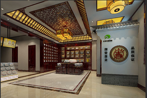 萍乡古朴典雅的中式茶叶店大堂设计效果图
